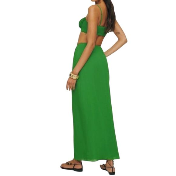 New NWT Reformation Alana Two Piece Kelly Green Maxi Dress Size 10 - Picture 7 of 16